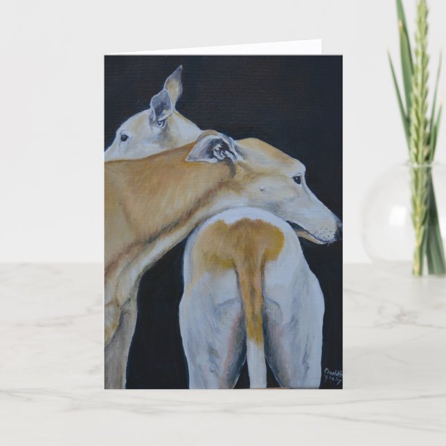 Tarjeta Festiva Greyhound Hug Dog Art Folded Card (Anverso)