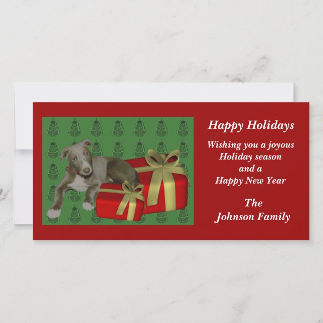 Tarjeta Festiva Greyhound Puppy Animal Christmas Holiday Card (Anverso)