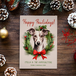 Tarjeta Festiva Greyhound Whippet Dog Navidades Felices Pawlidays