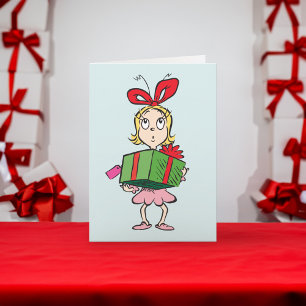 Tarjeta Festiva Grinch Cindy-Lou Quién - Sosteniendo Regalo