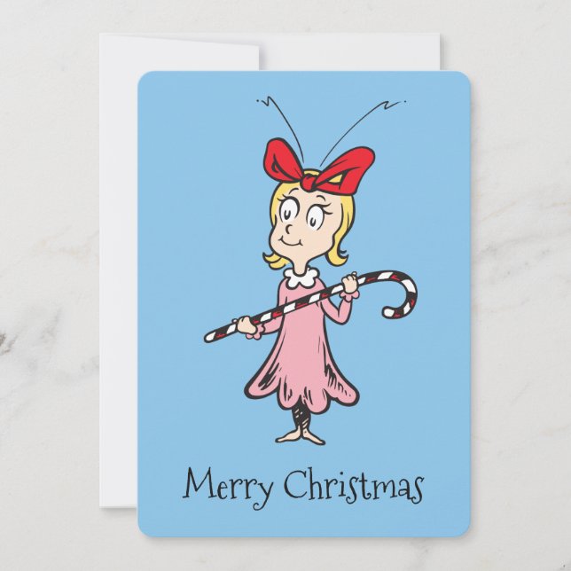 Tarjeta Festiva Grinch | Cindy-Lou Who - Holding Candy Cane (Anverso)