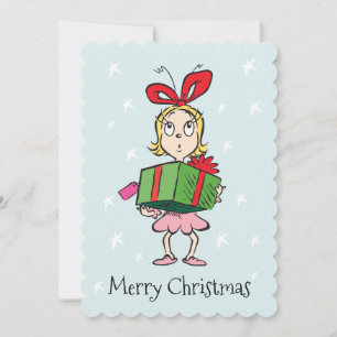 Tarjeta Festiva Grinch   Cindy-Lou Who - Holding Present