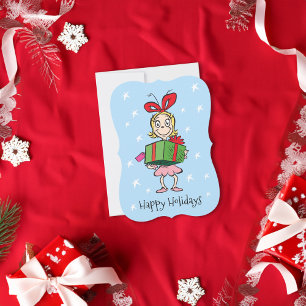 Tarjeta Festiva Grinch   Cindy-Lou Who - Holding Present