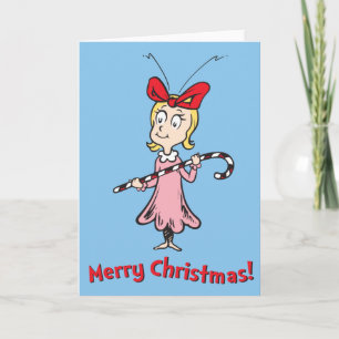 Tarjeta Festiva Grinch Cindy-Lou Who - Sosteniendo Bastón de Car