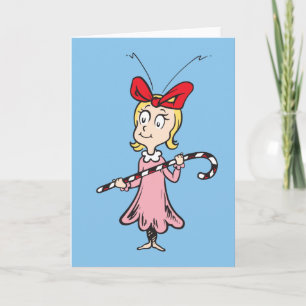 Tarjeta Festiva Grinch Cindy-Lou Who - Sosteniendo Bastón de Car