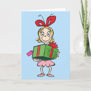 Tarjeta Festiva Grinch Cindy-Lou Who - Sosteniendo Regalo