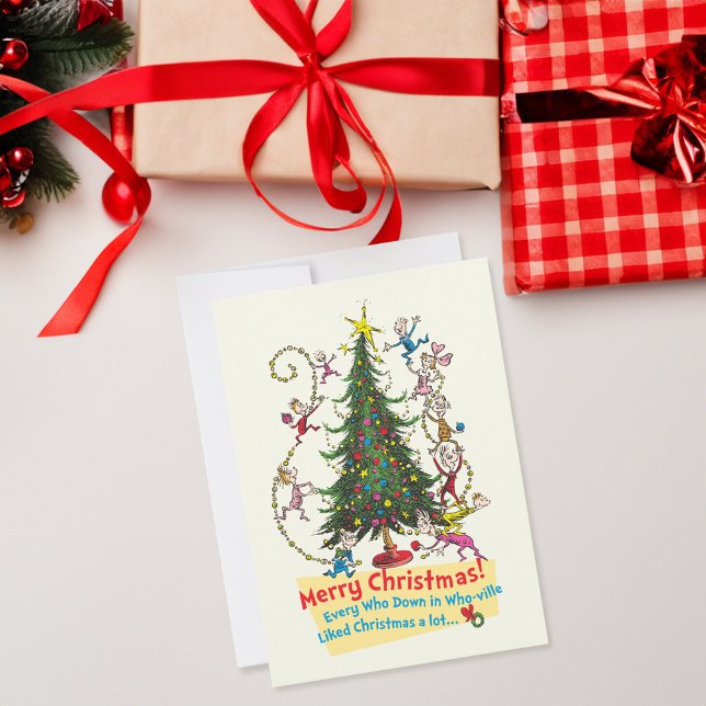Tarjeta Festiva Grinch clásico | ¡Feliz Navidad! (Card on table)