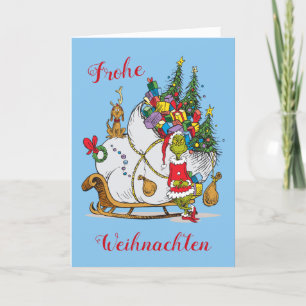 Tarjeta Festiva Grinch clásico   Grinch & Max con Sleigh