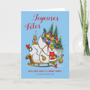 Tarjeta Festiva Grinch clásico Grinch & Max con Sleigh