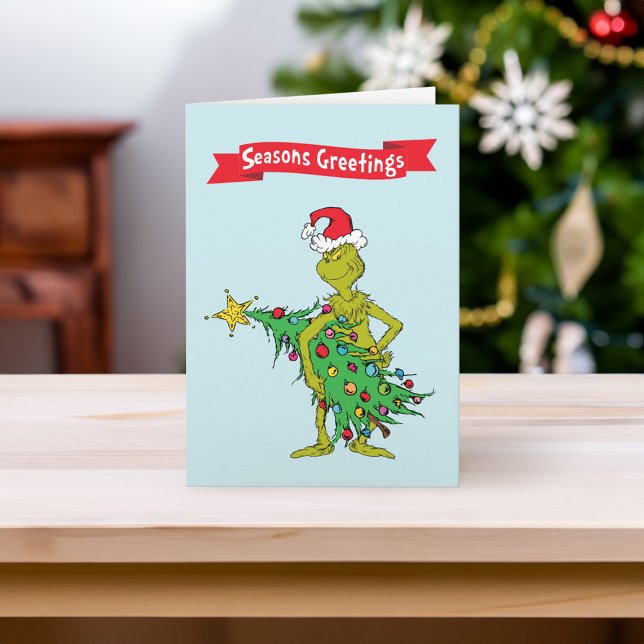 Tarjeta Festiva Grinch Clásico | Travieso (Card on table)
