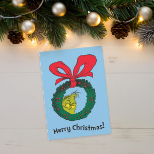 Tarjeta Festiva Grinch clásico   Wreath Navidades