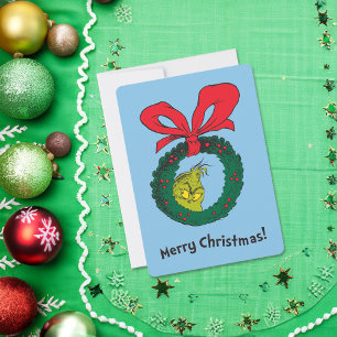 Tarjeta Festiva Grinch clásico   Wreath Navidades