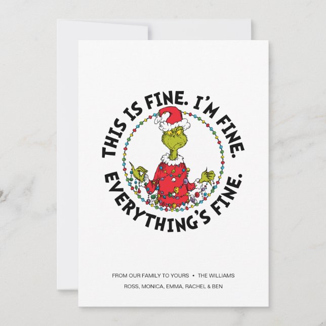 Tarjeta Festiva Grinch | Everything's Fine (Anverso)