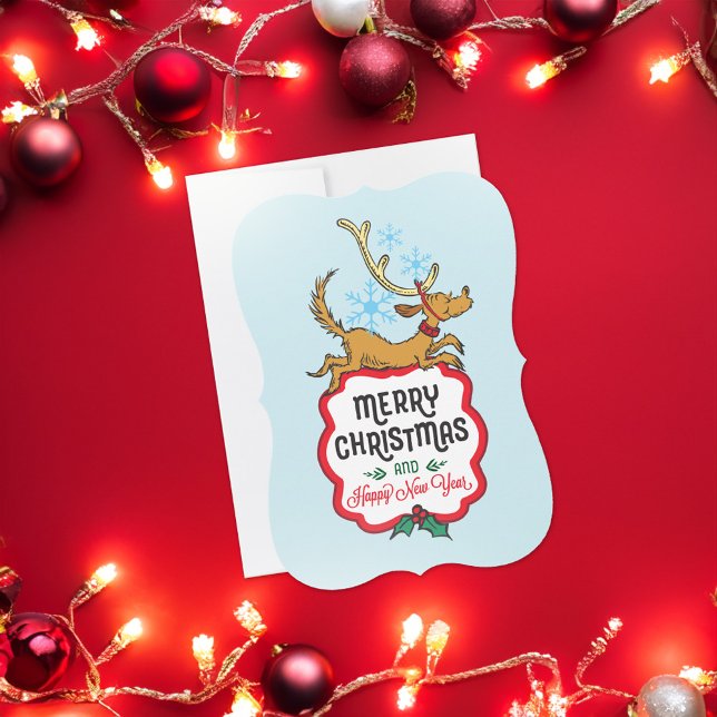 Tarjeta Festiva Grinch | Max - Feliz Año Nuevo (Card on table)