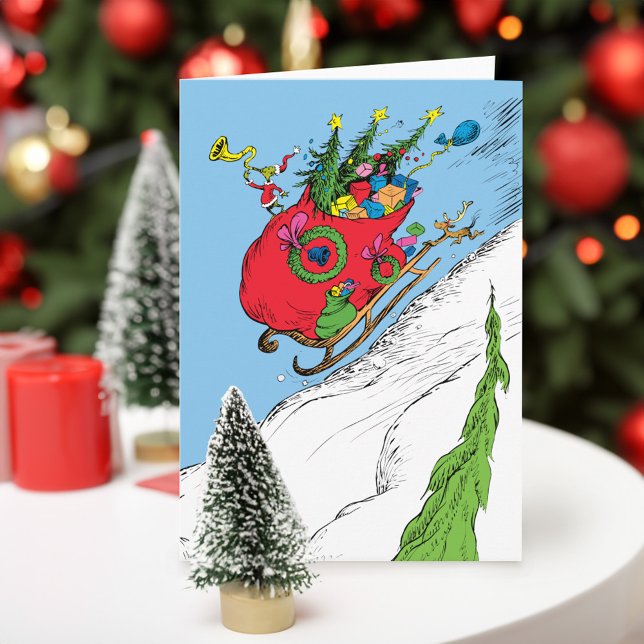 Tarjeta Festiva Grinch & Max Runaway Sleigh (Card on table)