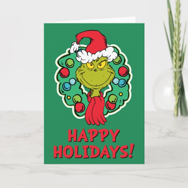 Tarjeta Festiva Grinch | Navidades de la guirnalda de vacaciones (Anverso)