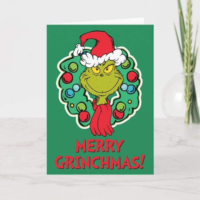Tarjeta Festiva Grinch | Navidades de la guirnalda de vacaciones (Anverso)