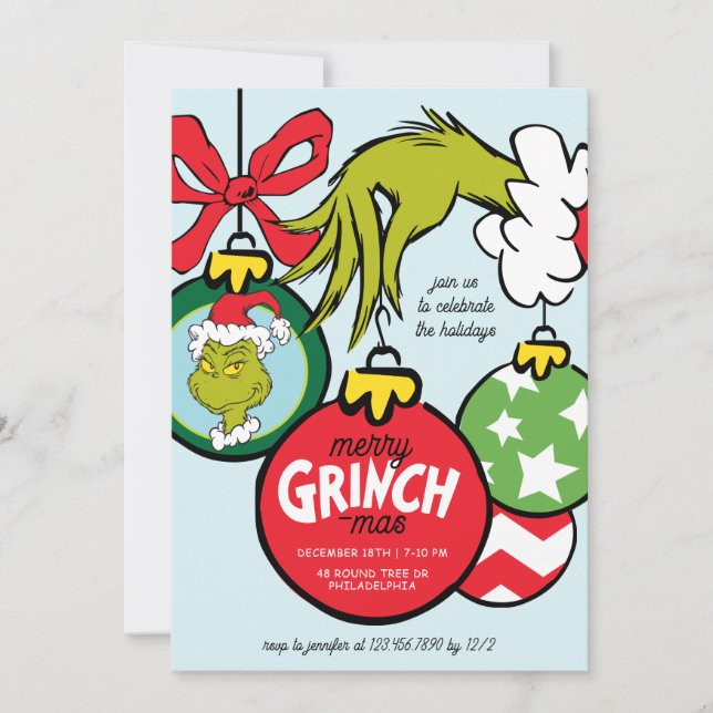 Tarjeta Festiva Grinch Ornament Christmas Party (Anverso)