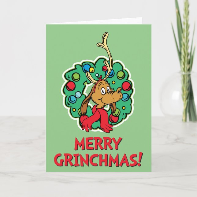 Tarjeta Festiva Grinch | Wreath máximo de Navidades (Anverso)