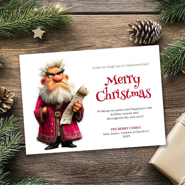 Tarjeta Festiva Grinchy Santa cartoon editable Christmas greeting  (Grinchy Santa cartoon editable Christmas greeting card)