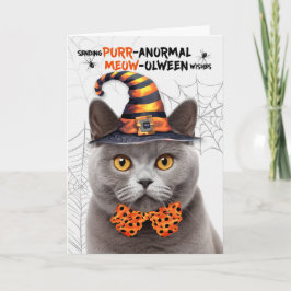 Tarjeta Festiva Gris Británico Gato de Halloween PURRanormal MEOWo
