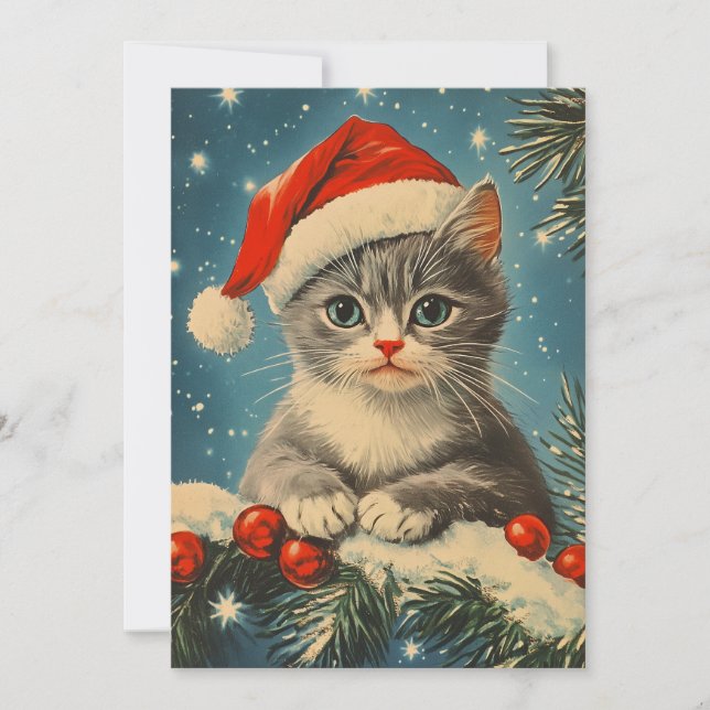 Tarjeta Festiva Gris Cat Navidades (Anverso)