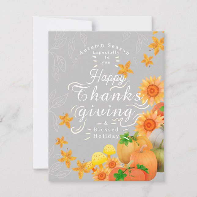 Tarjeta Festiva Gris de calabaza otoñal (Anverso)