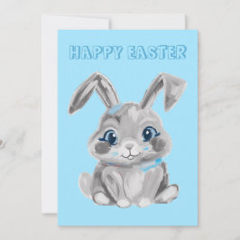 Tarjeta Festiva Gris Easter Bunny Maestra de Preescolar Pascua Azu