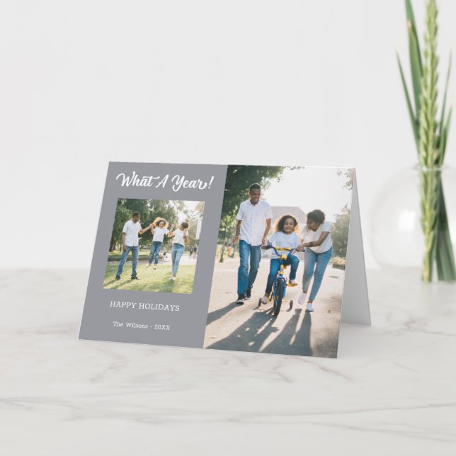 Tarjeta Festiva Gris fotográfico moderno de qué año 3 (Anverso)