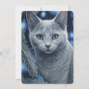 Tarjeta Festiva Gris, Navidades de gato azul ruso o Hanukkah