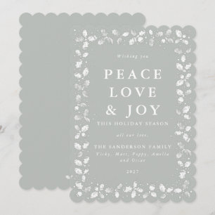 Tarjeta Festiva Gris-Verde Holly Paz Amor + Alegría