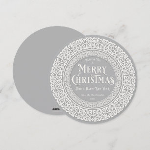 Tarjeta Festiva Gris vintage redondo + Celta blanco apagado