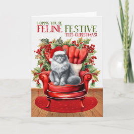 Tarjeta Festiva Gris y Navidades blancos Festividad de felina de g
