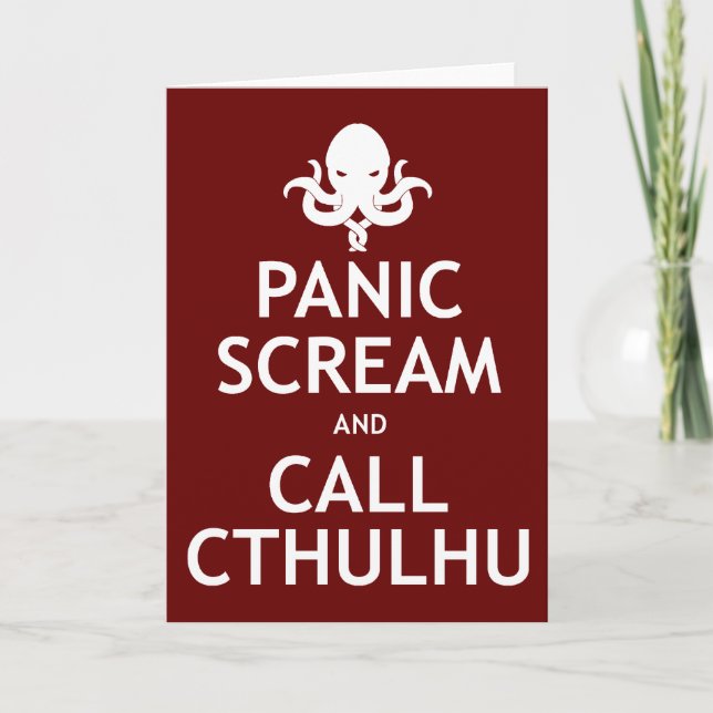 Tarjeta Festiva Grito de pánico y llama a Cthulhu (Anverso)