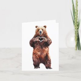 Tarjeta Festiva Grizzly Bear corazón de amor con garras