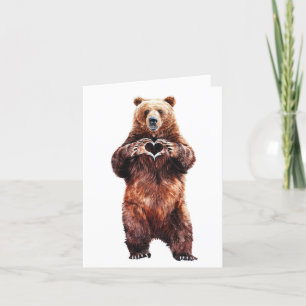 Tarjeta Festiva Grizzly Bear corazón de amor con garras