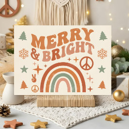 Tarjeta Festiva Groovy Boho Merry & Bright Christmas