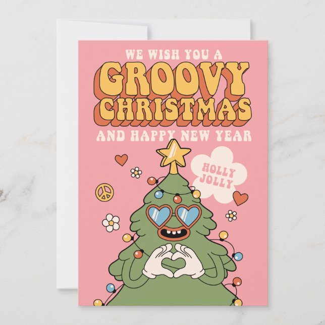 Tarjeta Festiva Groovy Christmas Tree - Holly Jolly Vibes (Anverso)