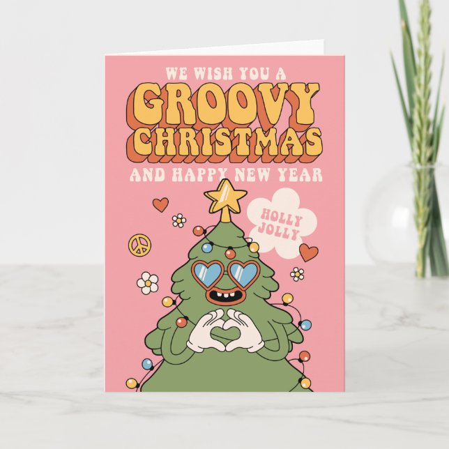 Tarjeta Festiva Groovy Christmas Tree - Holly Jolly Vibes (Anverso)