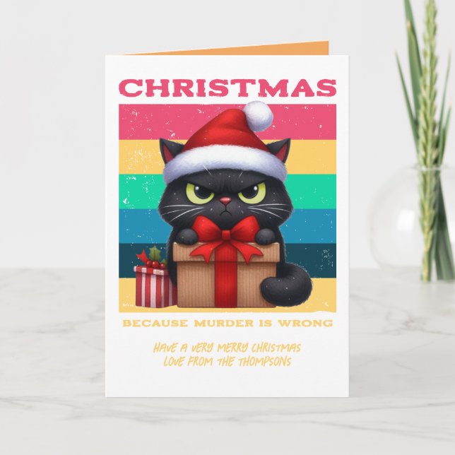 Tarjeta Festiva Groovy Claus Funny Cat Retro Christmas Photo (Anverso)