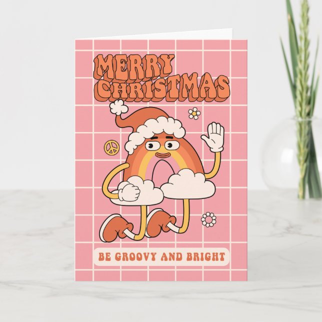 Tarjeta Festiva Groovy Navidades arcoiris - Sean brillantes y merr (Anverso)