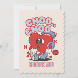 Tarjeta Festiva Groovy Red Heart Choo Choo Elige San Valentín