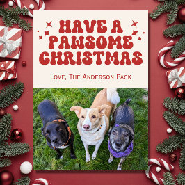 Tarjeta Festiva Groovy Retro Dog Photo Pawsome Navidades