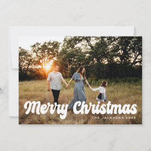 Tarjeta Festiva Groovy Retro Merry Christmas Design