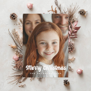 Tarjeta Festiva Groovy Retro Merry Christmas Design
