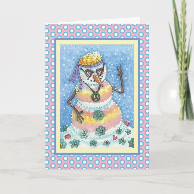 TARJETA FESTIVA GROOVY SNOWMAN PEACE NAVIDADES GREETING CARD V (Anverso)