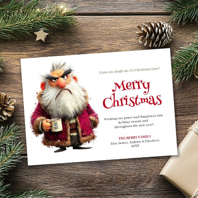 Tarjeta Festiva Grouchy Santa humorous editable Christmas greeting (Grouchy Santa humorous editable Christmas greeting card)