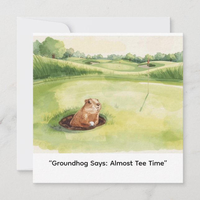 Tarjeta Festiva Groundhog Day Golfer Winter Golf Holiday (Anverso)