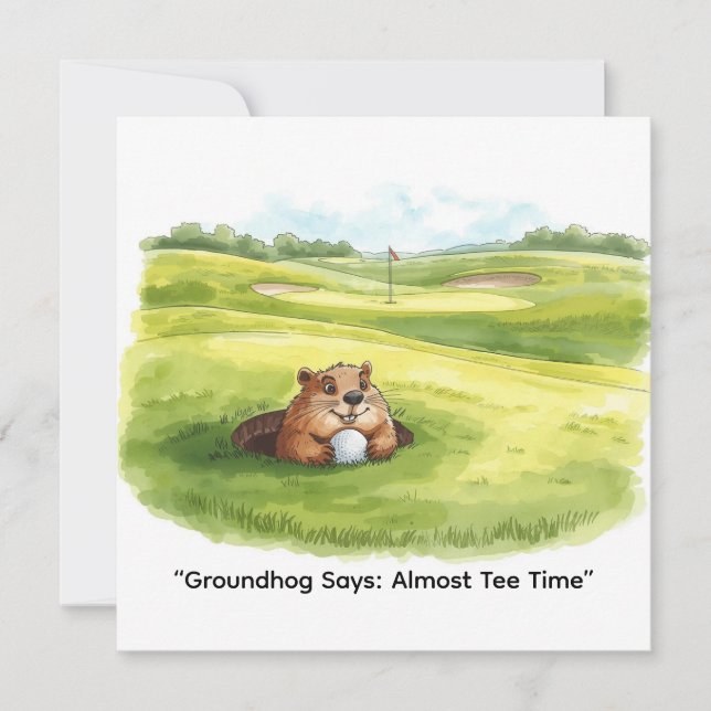 Tarjeta Festiva Groundhog Day Golfer Winter Golf Holiday (Anverso)