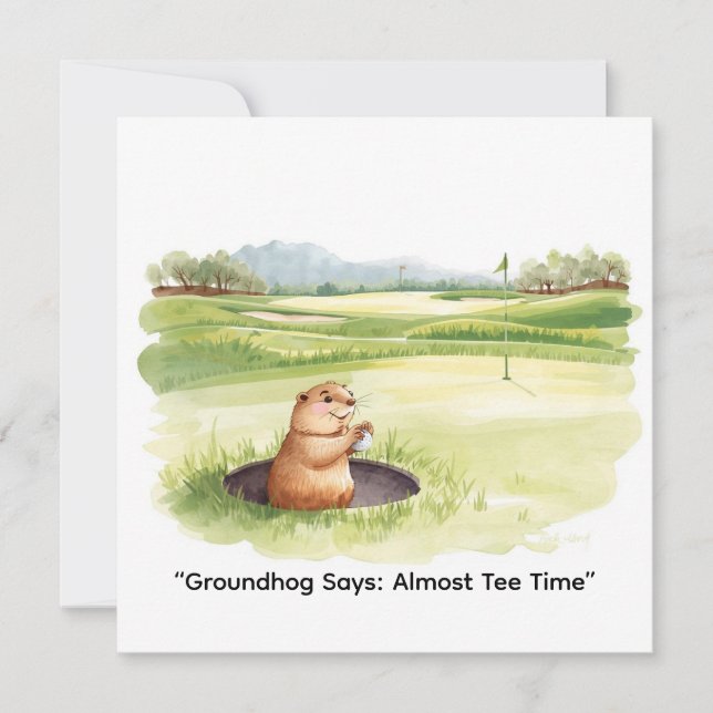 Tarjeta Festiva Groundhog Day Golfer Winter Golf Holiday (Anverso)